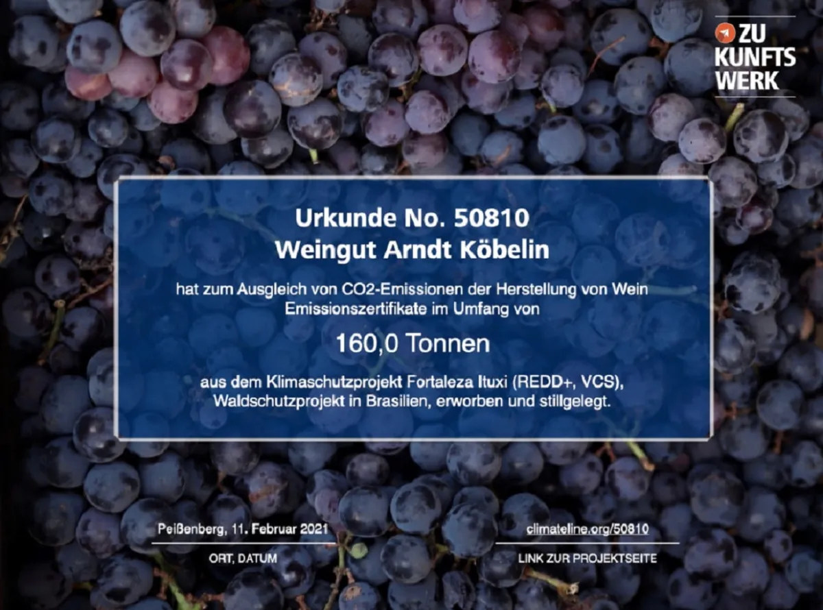 Zertifikat klimaneutraler Wein (© Zukunftswerk)