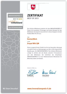 Bild: Drupal Wiki als "BEST OF"-Lösung 2013 prämiert
