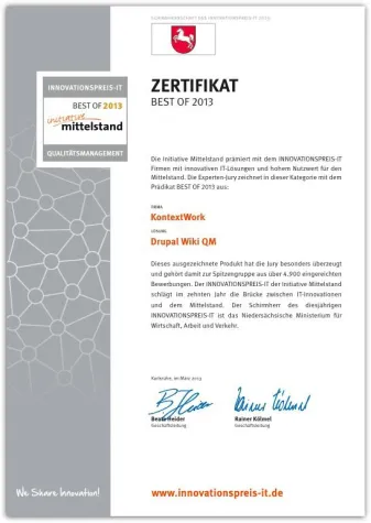 Bild: Drupal Wiki als "BEST OF"-Lösung 2013 prämiert