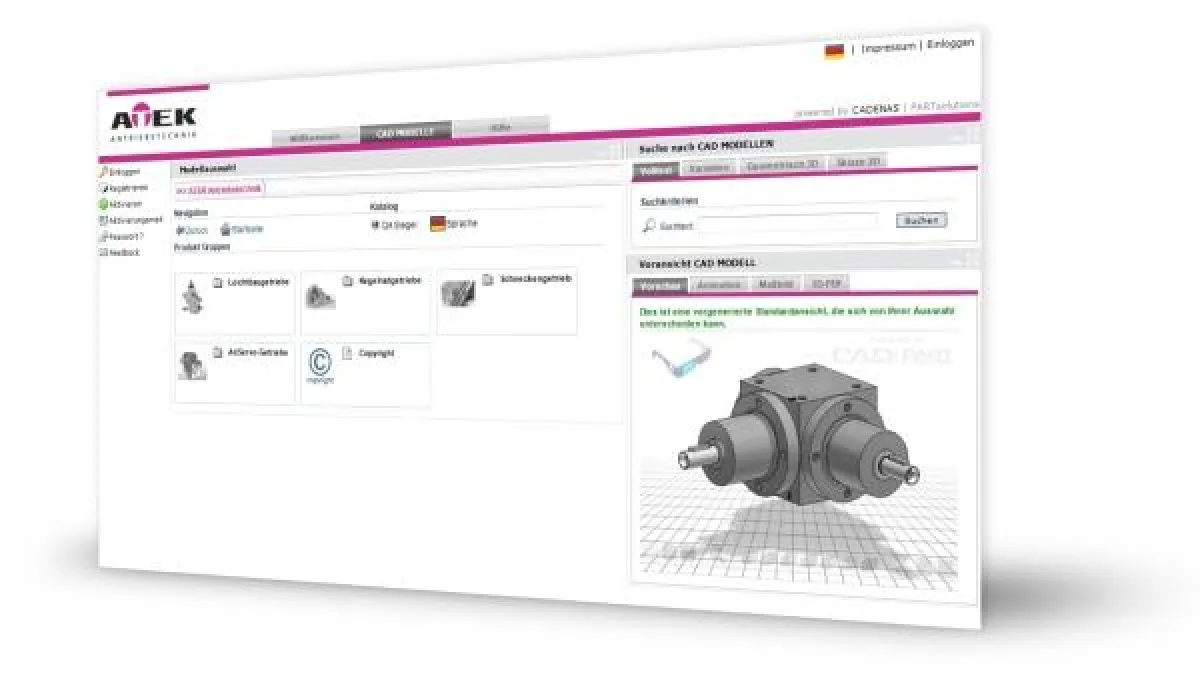 Das neue 3D CAD Downloadportal der ATEK Antriebstechnik Willi Glapiak GmbH.