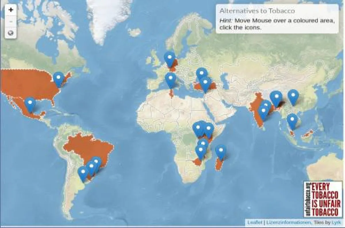Interaktive Weltkarte zu Alternativen zum Tabakanbau