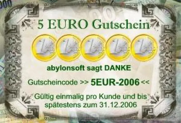 Bild: Fünf Jahre „abylonsoft“ - Fünf Euro Gutschein für jeden Softwarekauf