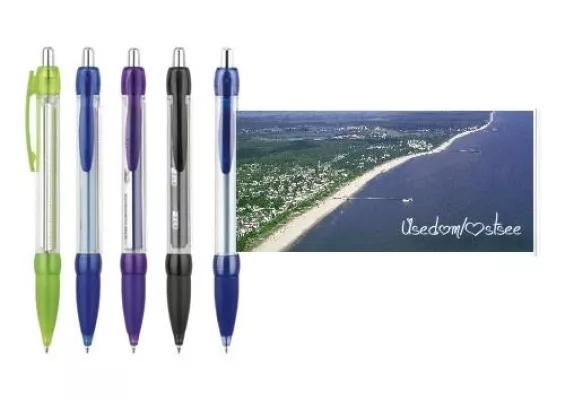 Originelles Giveaway von Placemat Communications: Der Kugelschreiber mit ausrollbarem Mini-Flyer. Bild: Originelles Giveaway von Placemat Communications: Der Kugelschreiber mit ausrollbarem Mini-Flyer.