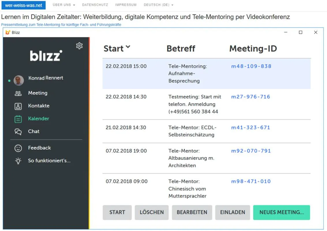 Meetings für das Mentoring vereinbaren