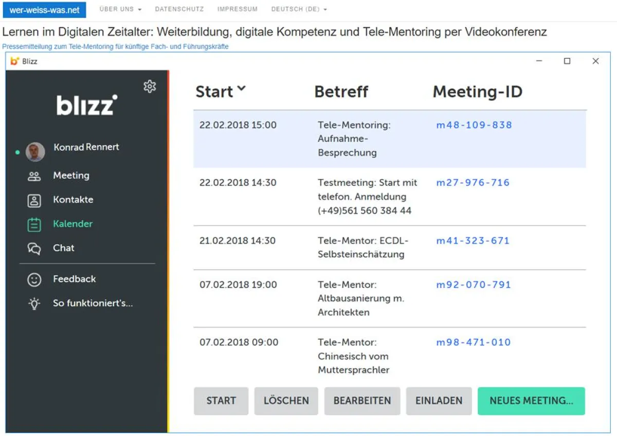 Meetings für das Mentoring vereinbaren