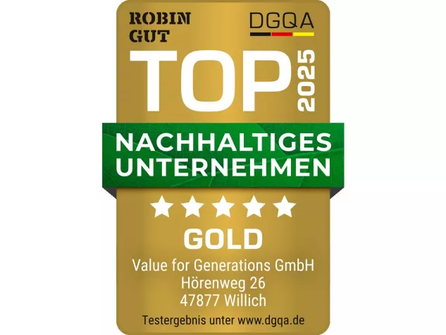 Bild: DGQA verleiht ROBIN GUT Nachhaltigkeitssiegel an die Value for Generations GmbH