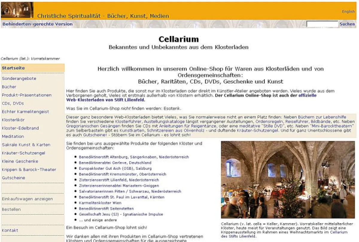 Startseite des Cellarium Web-Klosterladens