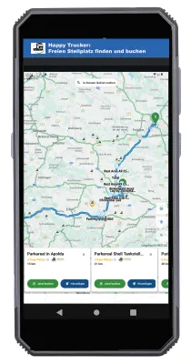 Bild: SATLOG: Freie LKW-Parkplätze in der Navi direkt online buchen (powered by Happy Trucker)