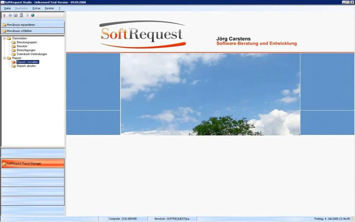 Die Oberfläche des SoftRequest Reportmanager