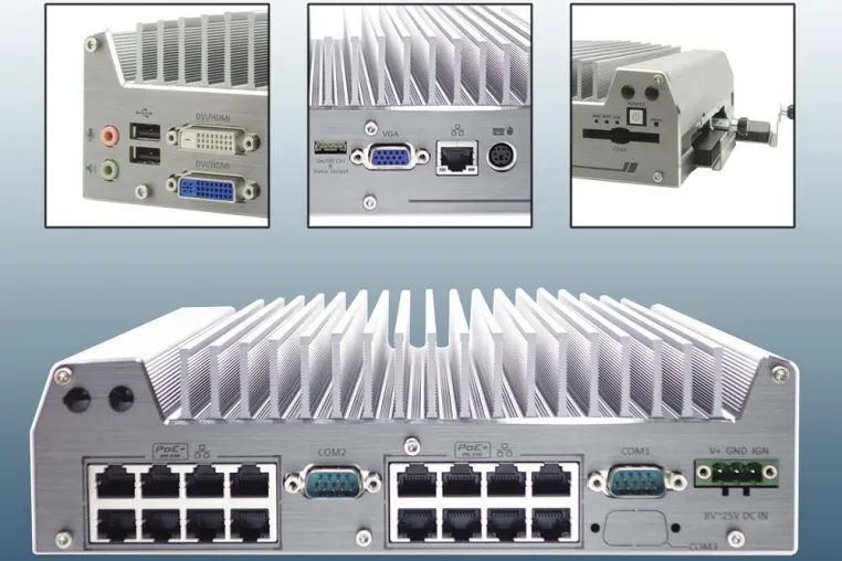 Nuvo-3616: Mobiler Box-PC mit 16 PoE-Ports Bild: Nuvo-3616: Mobiler Box-PC mit 16 PoE-Ports