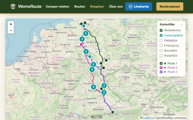 Wohnmobil-Routenplaner womoroute.de: Wie die Wahl der Mietstation 250 Euro spart Bild: Wohnmobil-Routenplaner womoroute.de: Wie die Wahl der Mietstation 250 Euro spart