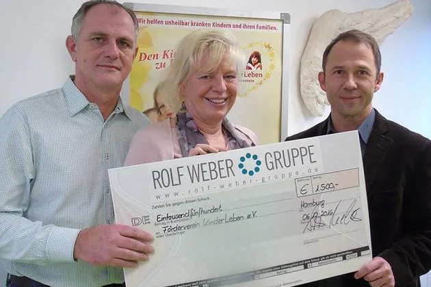 Bild: Großhandelshaus für Industrietechnik zeigt Herz für schwerstkranke Kinder ROLF WEBER GRUPPE spendet 1.500 Euro