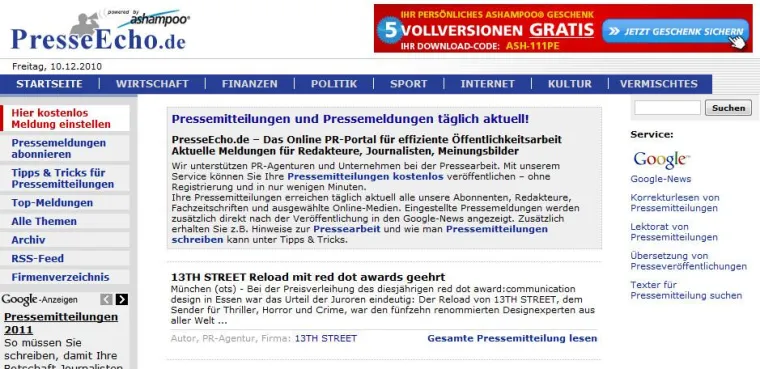 Bild: Ashampoo® versteigert das Presseportal PresseEcho.de auf eBay