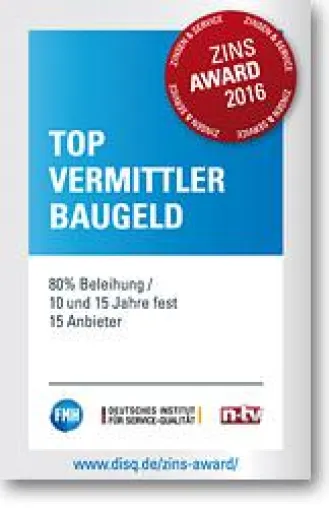 Bild: Zins-Award 2016: DTW-Immobilienfinanzierung ist "Top Vermittler" für Baugeld und Forward-Darlehen