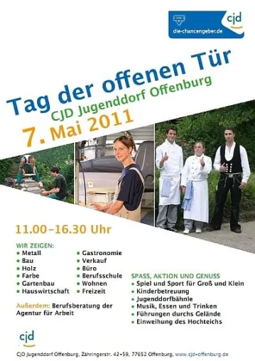 Tag der offenen Tür im CJD Jugenddorf Offenburg am 7. Mai 2011: Erlebnis- und Entdeckungsreise ins Jugenddorf Bild: Tag der offenen Tür im CJD Jugenddorf Offenburg am 7. Mai 2011: Erlebnis- und Entdeckungsreise ins Jugenddorf