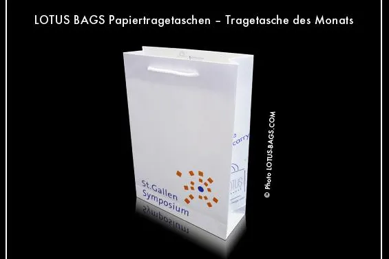 LOTUS BAGS Papiertragetaschen – Tragetasche des Monats "Universität St. Gallen" Bild: LOTUS BAGS Papiertragetaschen – Tragetasche des Monats "Universität St. Gallen"