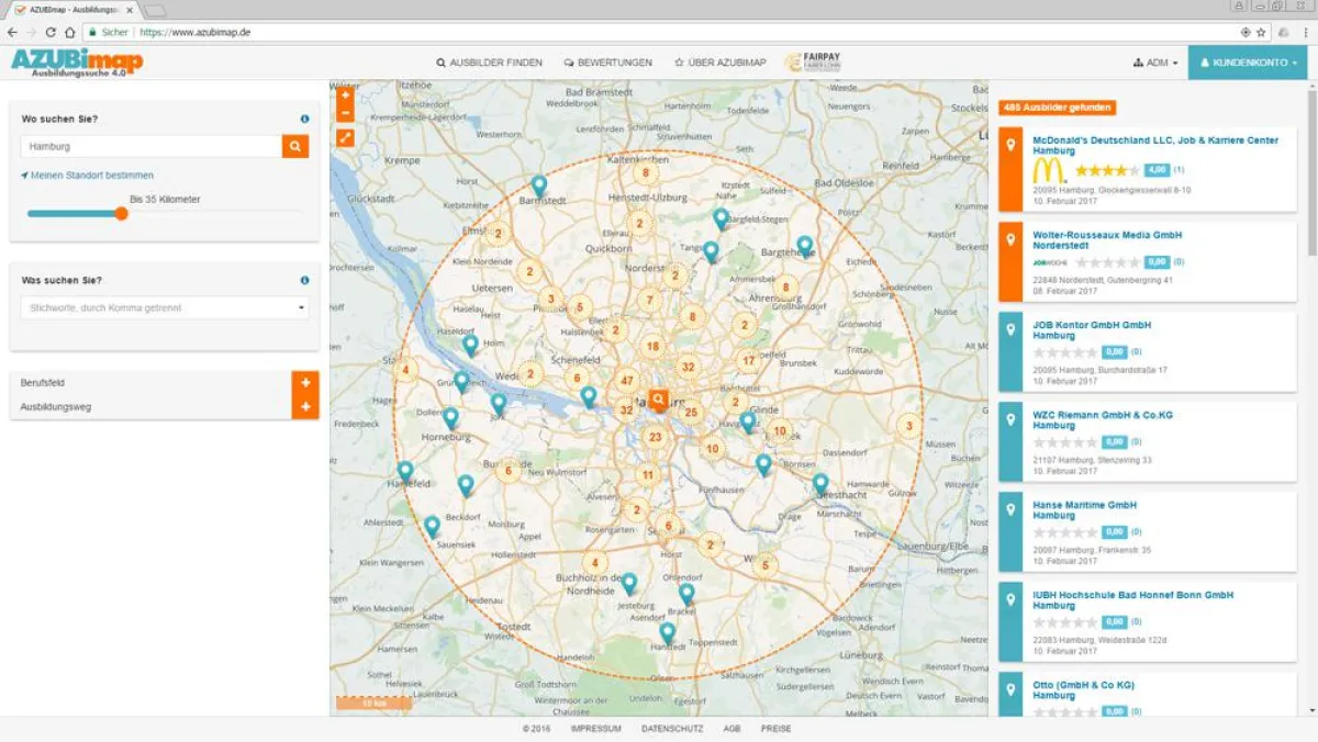 AZUBImap ist die Ausbildungslandkarte für ganz Deutschland