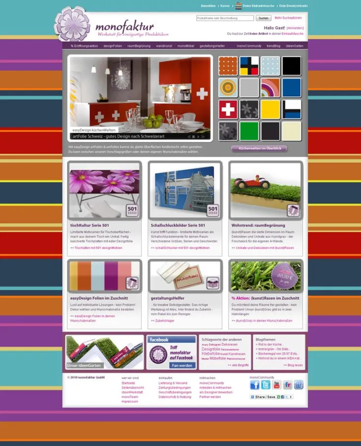 Startseite des neuen monofakturShops