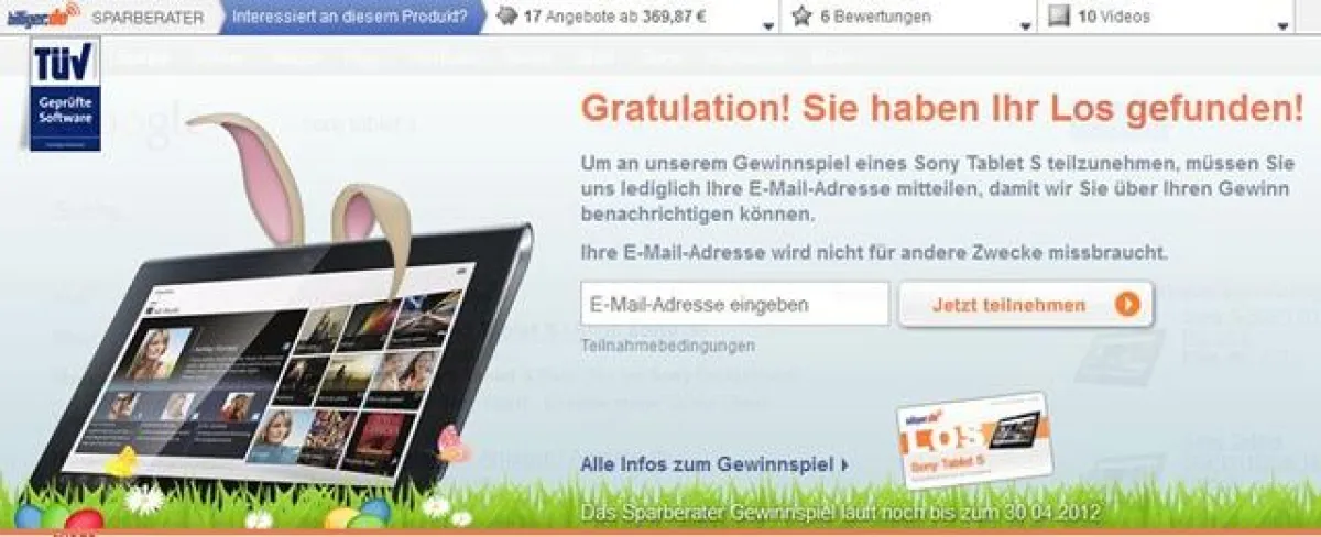 Gewinnspiel für Nutzer des billiger.de-Sparberaters