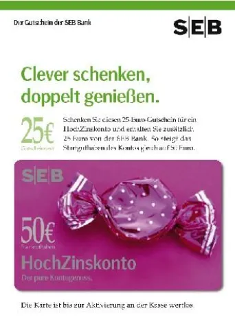 SEB Bank steigt in den Geschenkkarten-Markt ein Bild: SEB Bank steigt in den Geschenkkarten-Markt ein