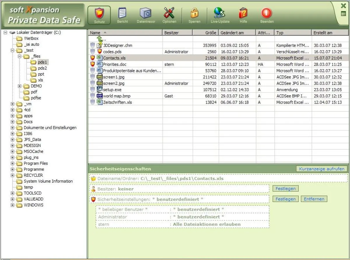 Die Schutzzentrale von Private Data Safe