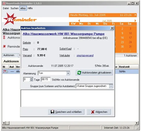 Bild: Buyertools Reminder 1.5: Automatisch eBay-Gebote abgeben