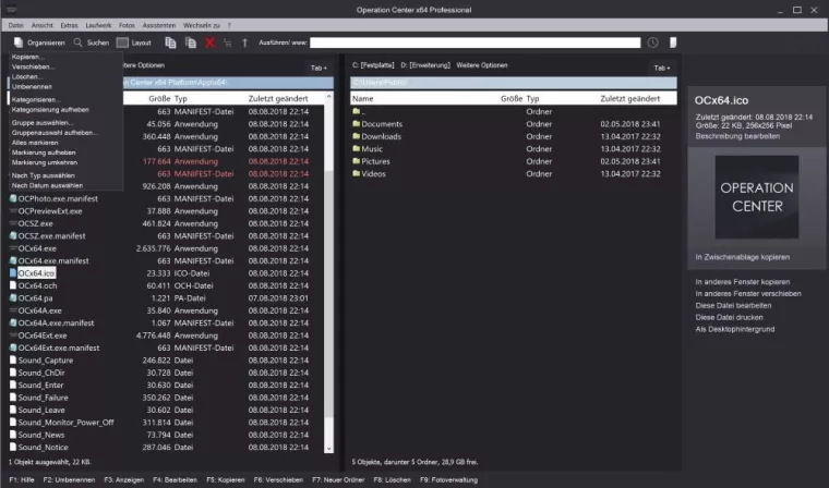 Bild: Dateimanager "Operation Center x64 Professional": Überarbeitete Version