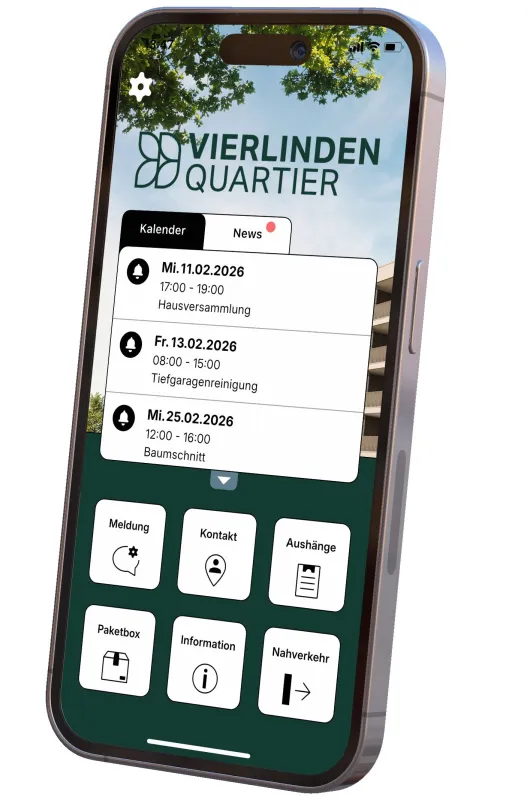 Nutzeroberfläche Quartiers-App im Vierlinden-Quartier (© Pocket House)