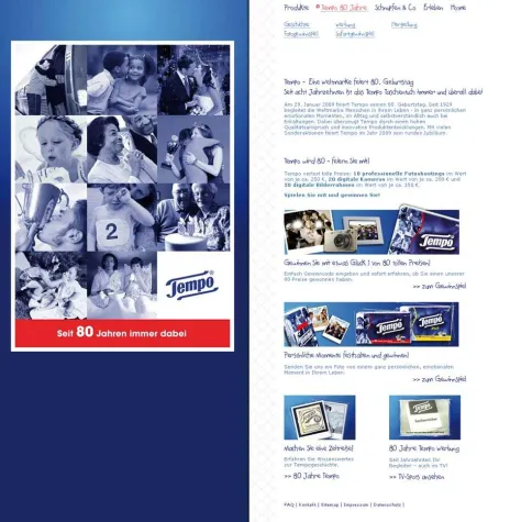 Bild: coma ag schmückt Tempo Website zum 80-jährigen Jubiläum