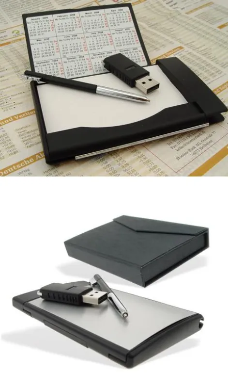 4in1, Visitenkarten-Etui, USB-Stick, Kugelschreiber, Notizblock