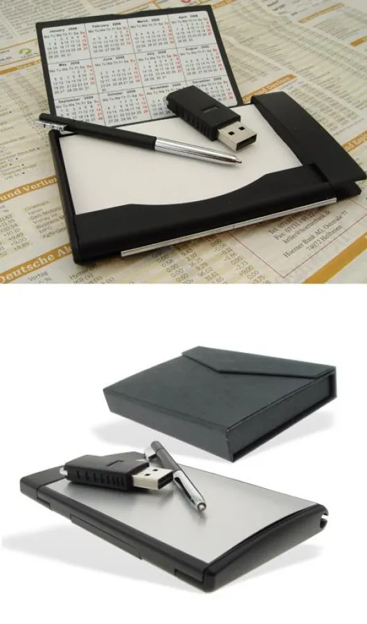 4in1, Visitenkarten-Etui, USB-Stick, Kugelschreiber, Notizblock