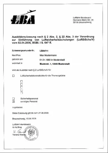 Bild: Neue Luftsicherheitsschulungsverordnung des Luftfahrtbundesamtes -- Wer prüft die aktuelle Ausbilderzulassung?