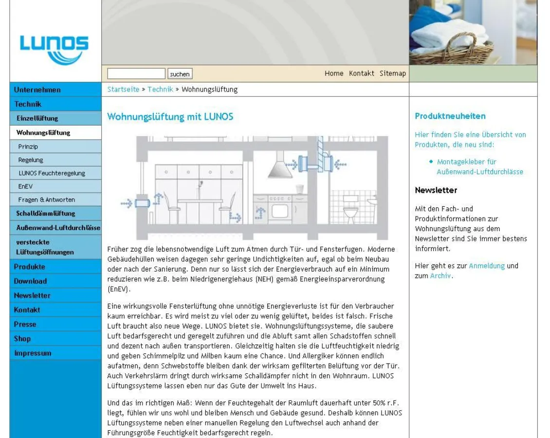 Neue Internetpräsenz www.lunos.de mit ausführlichen Informationen und Planungshilfen zur Wohnungslüftung