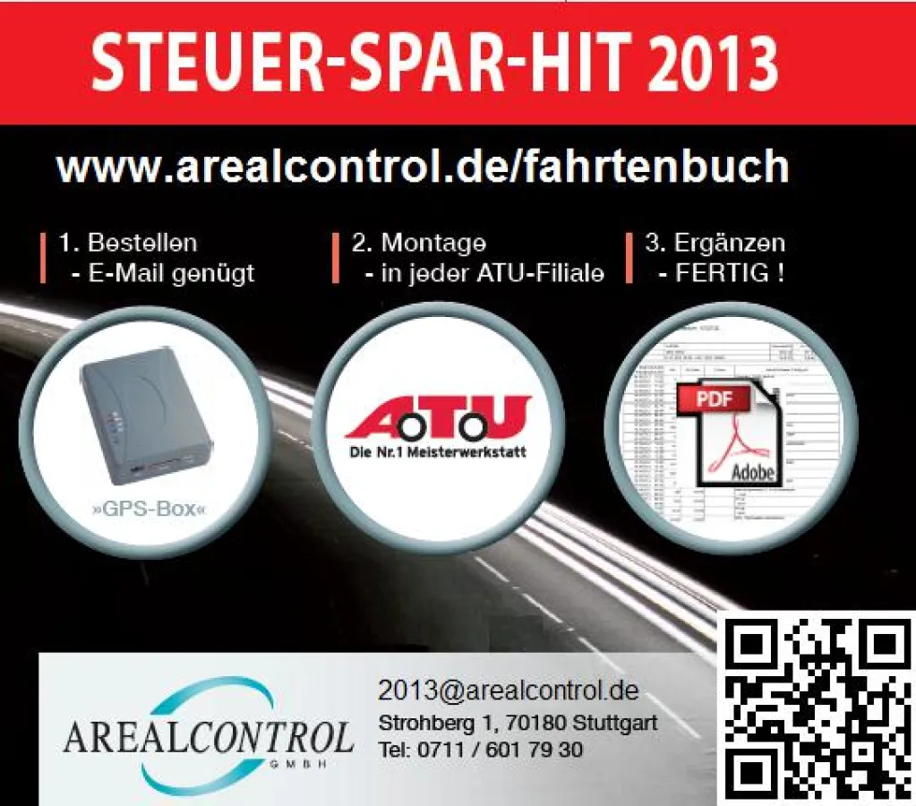 Quelle: AREALCONTROL GmbH; professionelle Fahrtenbuchlösung mit 99,9% Anerkennungs-Garantie!