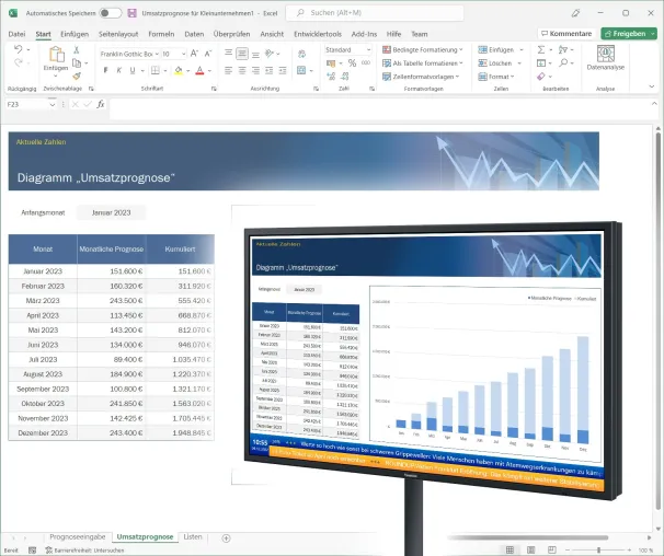 Excel auf Digital Signage Bildschirmen Bild: Excel auf Digital Signage Bildschirmen