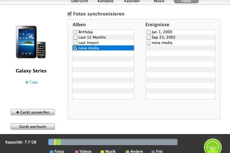 Bild: FoneSync ermöglicht die Synchronisation von Mac OS X mit Android Smartphones