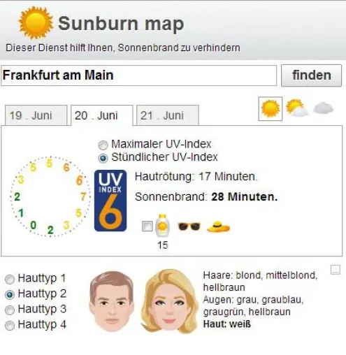 Bild: Sunburnmap.com bewahrt Sie vor dem Sonnenbrand