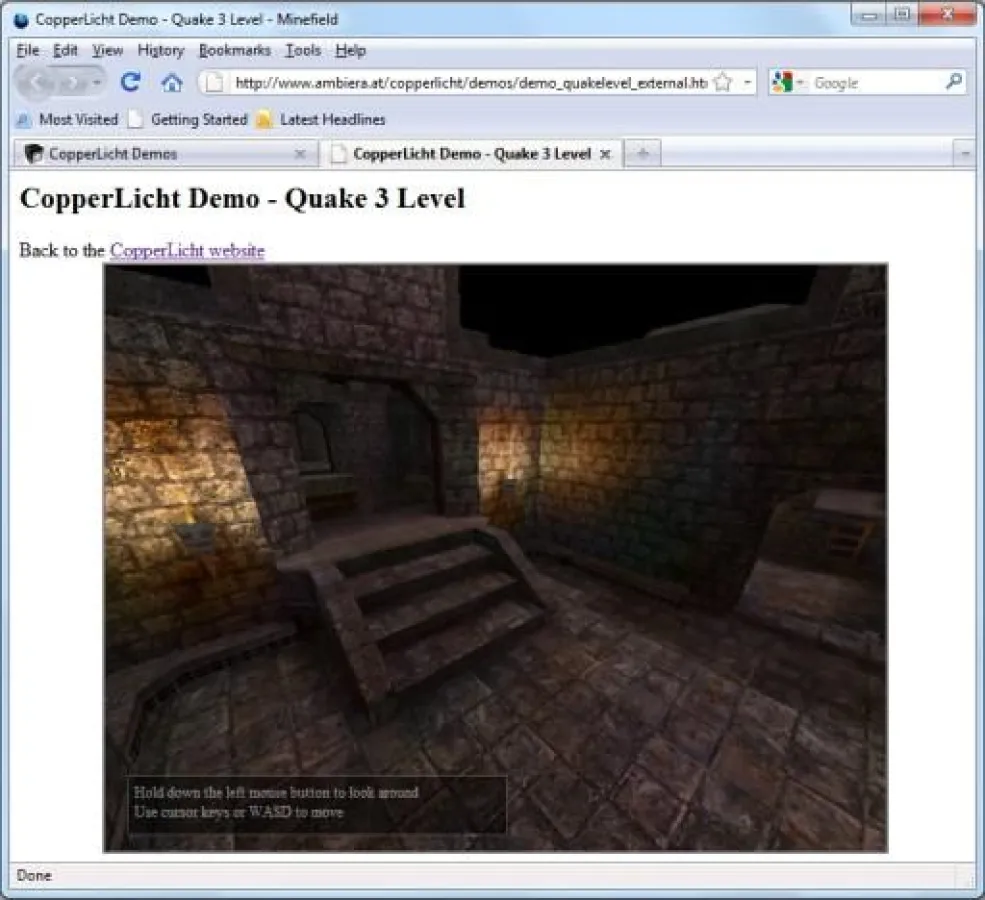 CopperLicht rendert ein komplettes Quake 3 level in FireFox/MineField