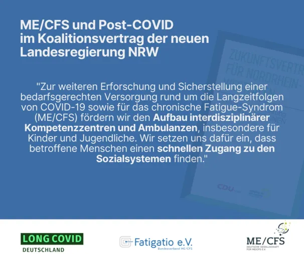 ME/CFS und das Post-COVID-Syndrom im Koalitionsvertrag der Landesregierung von Nordrhein-Westfalen 2022–2027 Bild: ME/CFS und das Post-COVID-Syndrom im Koalitionsvertrag der Landesregierung von Nordrhein-Westfalen 2022–2027