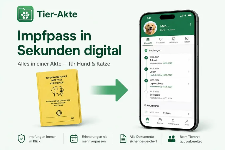 Bild: Tier-Akte: Digitale Gesundheitsakte — digitaler Impfpass, Tierarzt-Dokumente, Versicherungsabrechnung