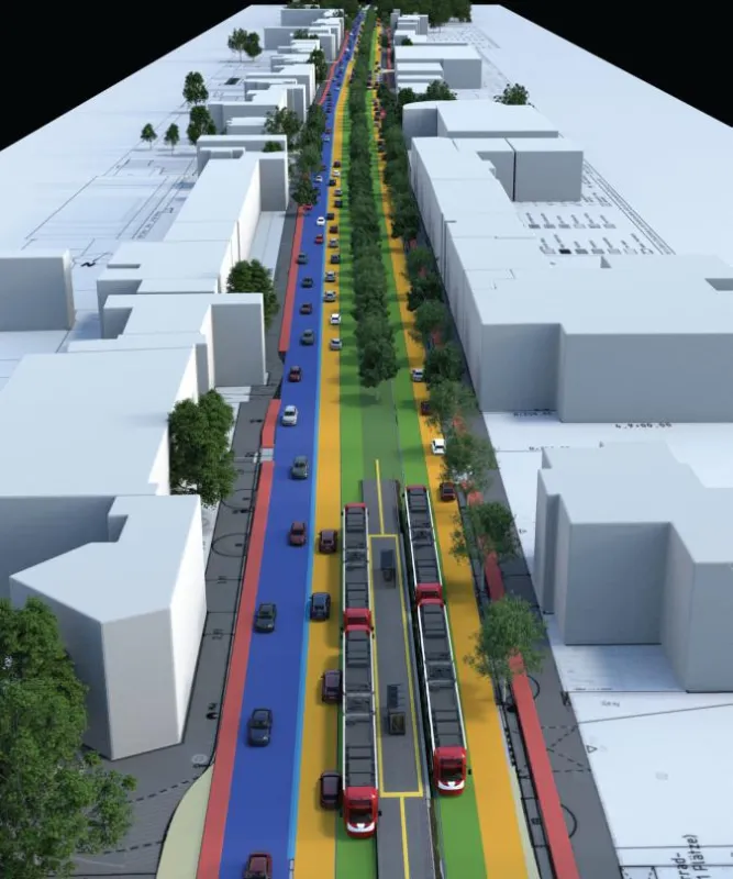 Südblick auf Bonner Straße mit bestehenden Bäumen. Grafik: oculus 3ds design group GmbH