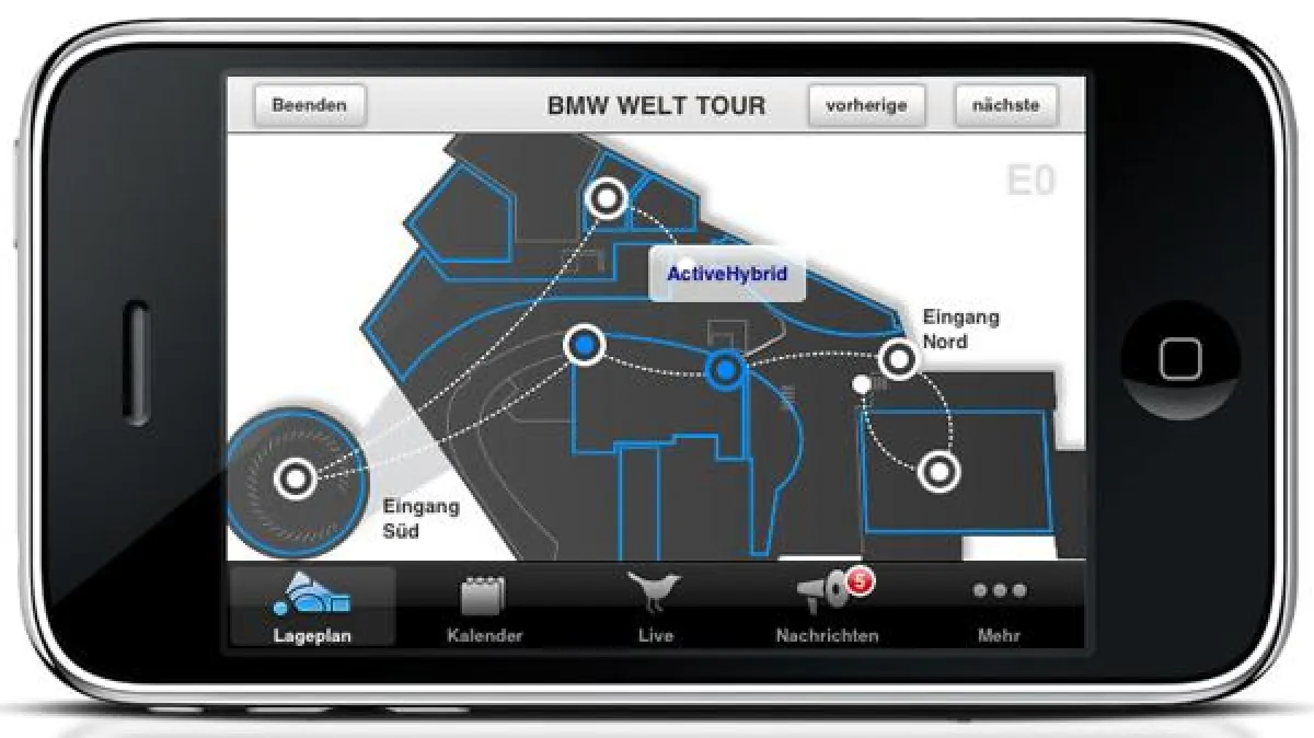 BMW Welt Applikation: Interaktiver Lageplan