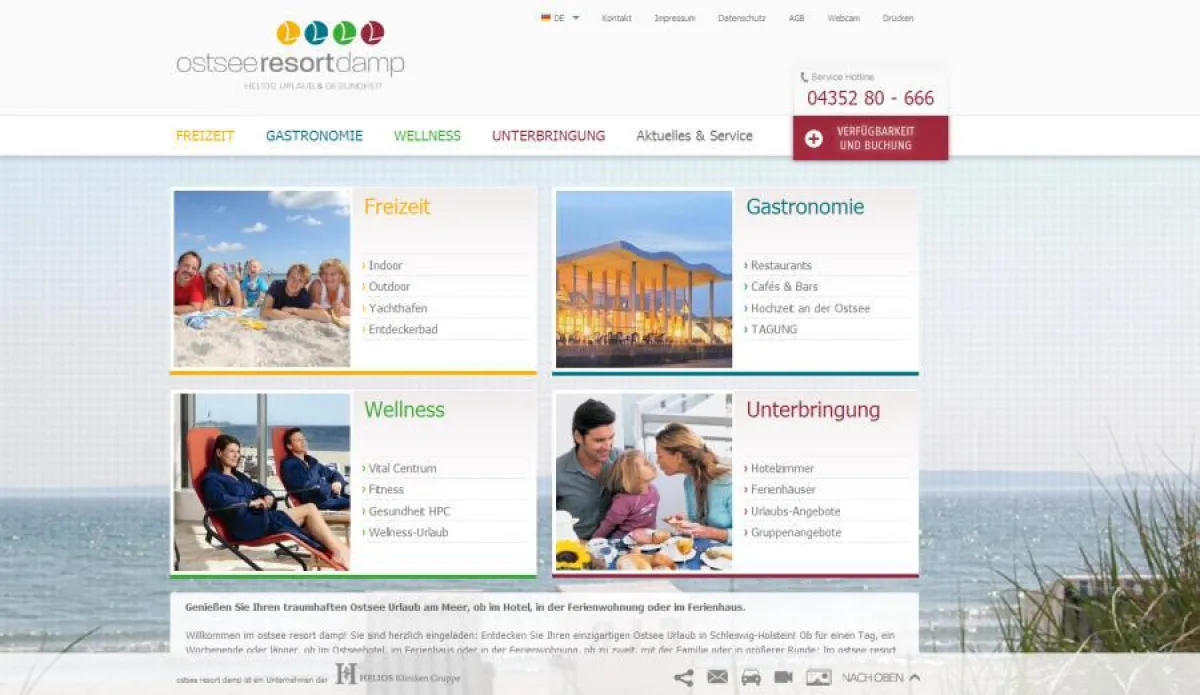 Die neue Website des ostsee resort damp besticht durch ihre übersichtliche Navigation