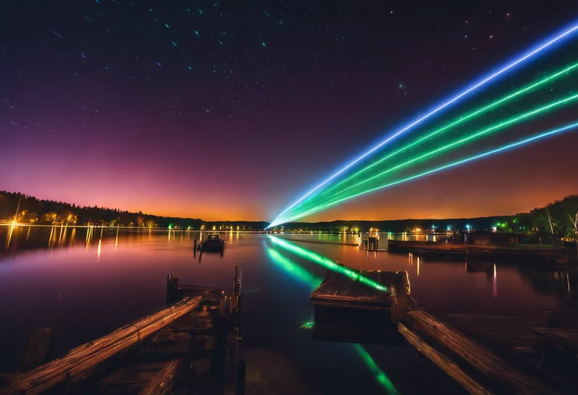 Lasershow über einem See (© SiLight e.K.)