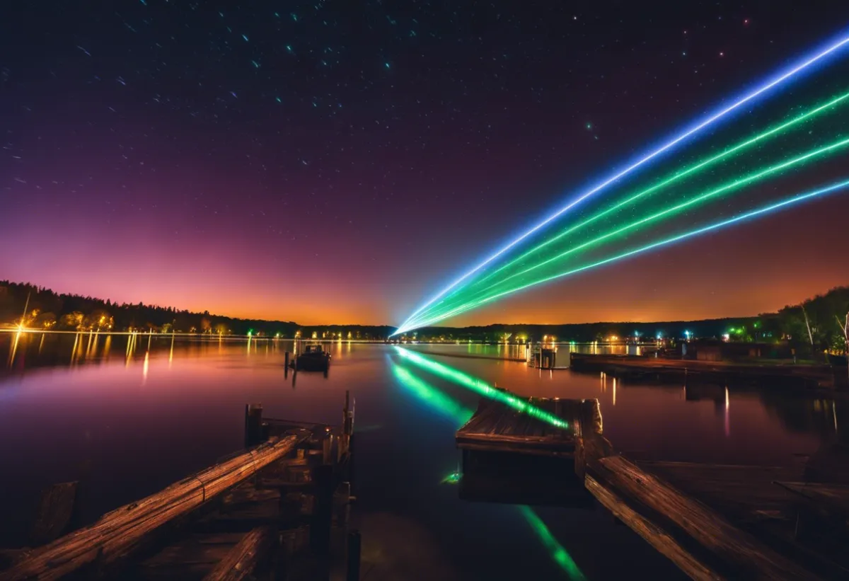 Lasershow über einem See (© SiLight e.K.)