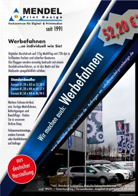 Fahnen / Werbefahnen Aktuell im Angebot bis 31.05.2023 / 120 x 300 cm für 52,20 zzgl. MwSt. Bild: Fahnen / Werbefahnen Aktuell im Angebot bis 31.05.2023 / 120 x 300 cm für 52,20 zzgl. MwSt.