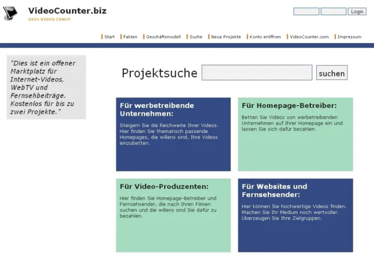 Bild: Vermarktung von Web-TV und Filmproduktionen mit VideoCounter.biz