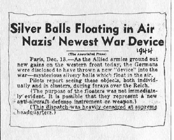 UFOs der Nazis - Foo-Fighters während des Zweiten Weltkriegs Bild: UFOs der Nazis - Foo-Fighters während des Zweiten Weltkriegs