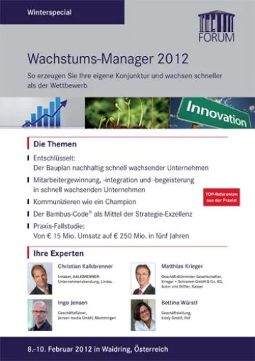 Bild: Veranstaltung „Wachstums-Manager 2012“ - So erzeugen Sie Ihre eigene Konjunktur