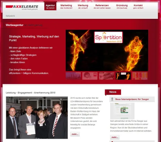Bild: Neuer Internetauftritt der Werbeagentur Axxelerate lädt Kooperationspartner ein.
